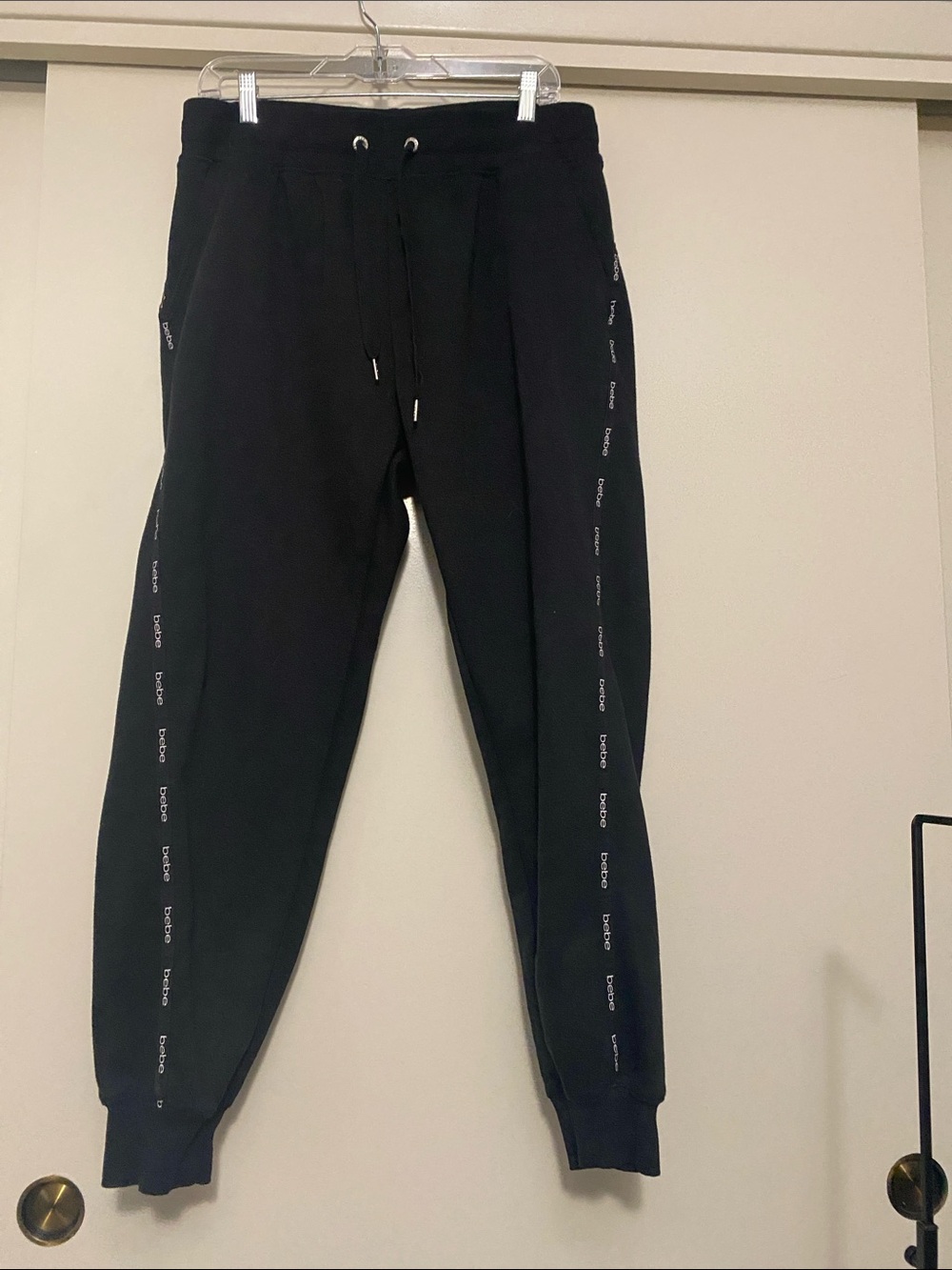 Bebe Black Jogger Sweatpants with Side Logo Tape